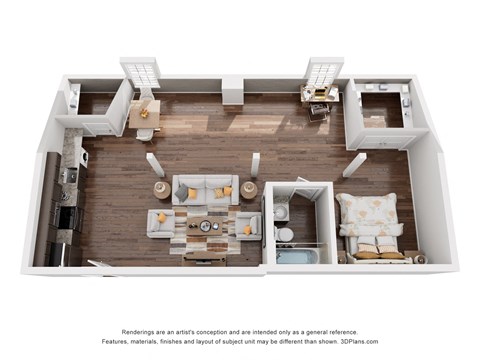 a 1 bedroom floor plan with a bathroom and a living room